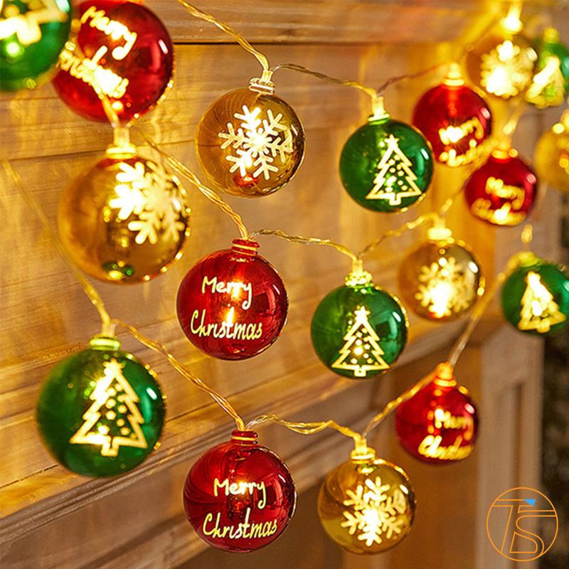  Dây đèn led trang trí giáng sinh noel 2m 10 đèn led quả hình ngôi sao quả tròn quả xoắn sử dụng pin tiểu 2A - Đèn noel trang trí cây thông 