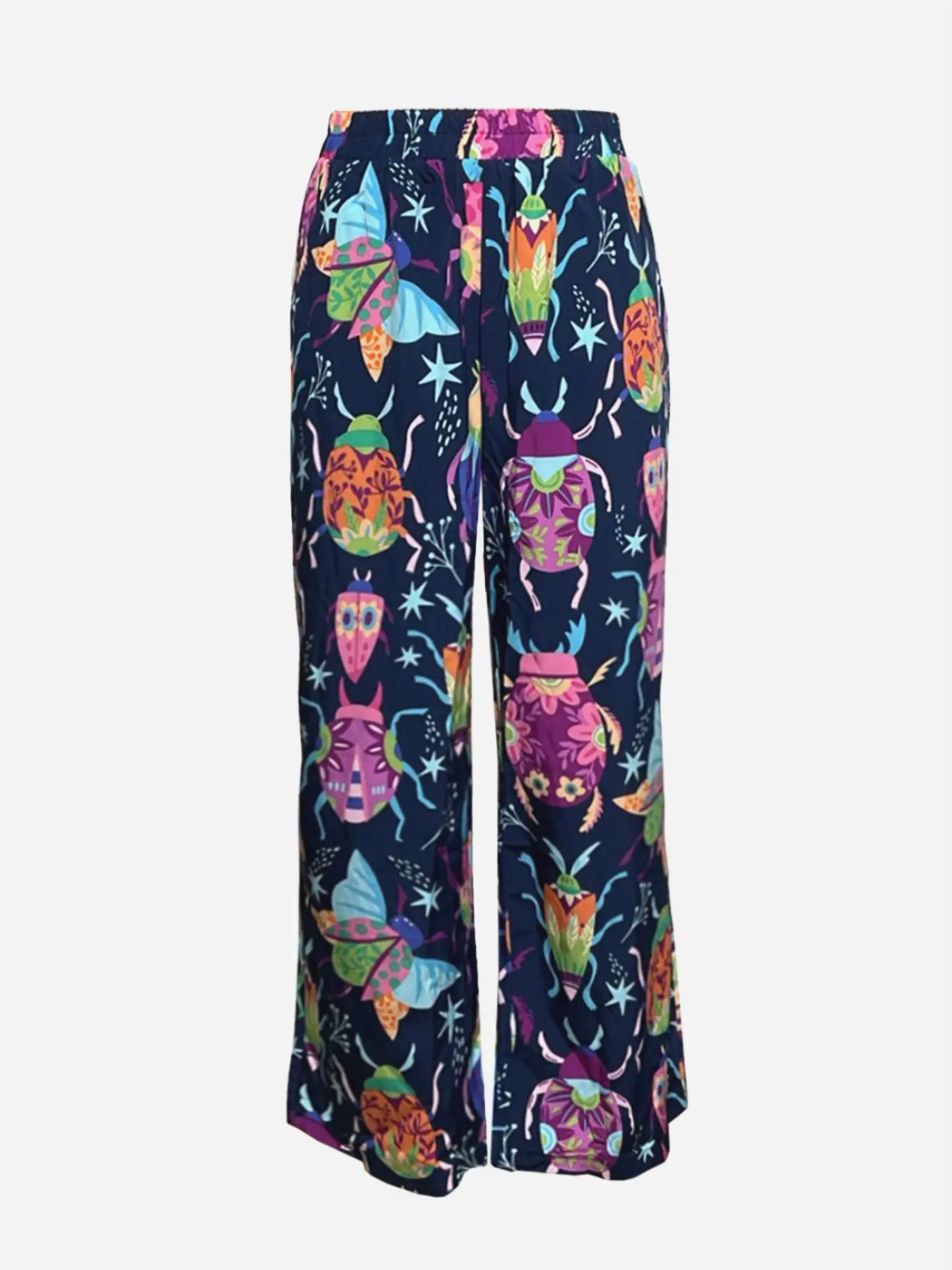 【Plus Size】 All Over Print Pocket Elastic Waist Wide Leg Pants, Casual Comfy Trousers for Daily Wear, Women's Bottoms for Summer