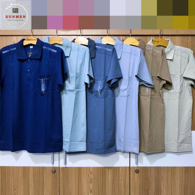 [NEW] Áo Thun Nam Cổ Trụ Trung Niên Chất Cotton Loại Trơn Thiêu Viền From Rộng Tay Lỡ Size Từ 50 - 80kg Top Menswear Polo Có Cổ thông thường hàn quốc áo polo