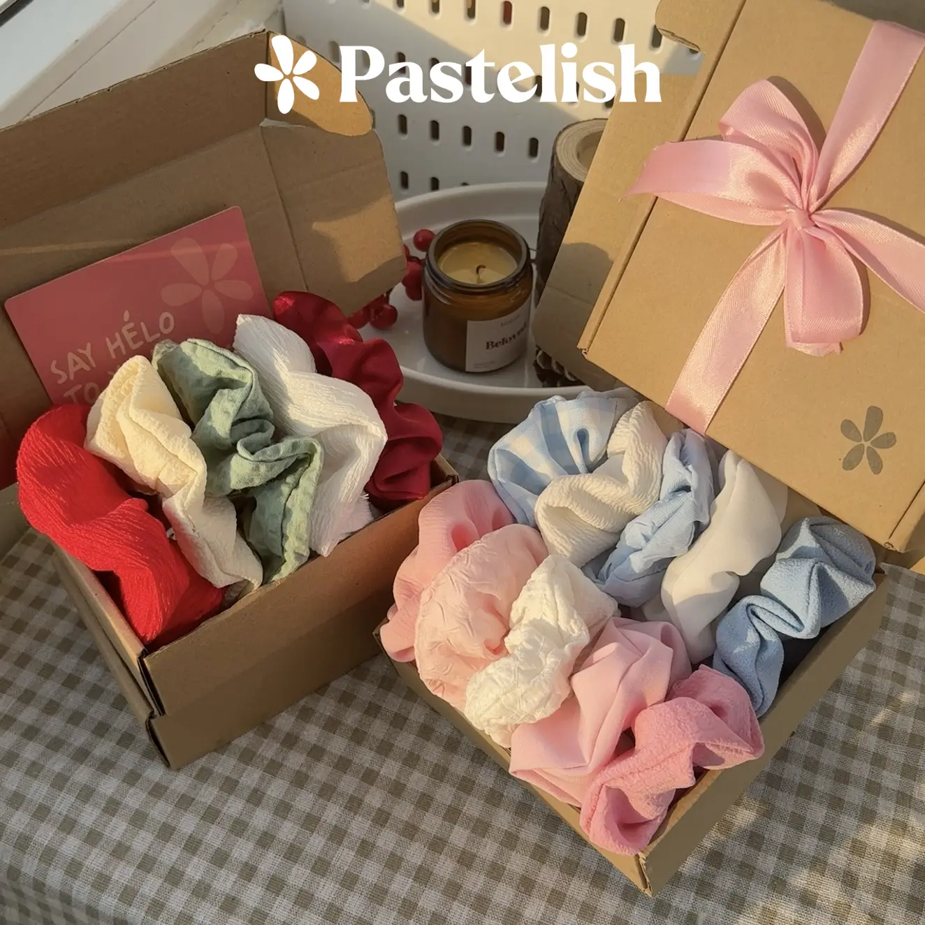 Set Combo HỘP 10 dây cột tóc Scrunchies - COMBO TIẾT KIỆM (dây buộc tóc đủ loại vải: Nhung, lụa, hoa nhí,..) - Tặng hộp ruy băng