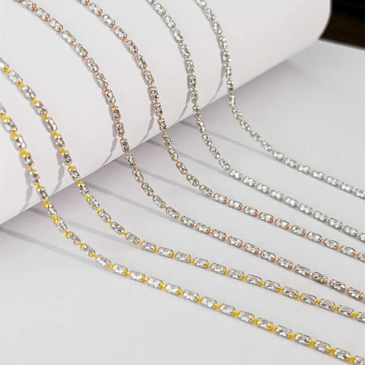 S925 Sterling Silver Olive Bead Necklace Two-tone Italian Diamond Chain Sparkling Adjustable Tassel Sweater Chain
