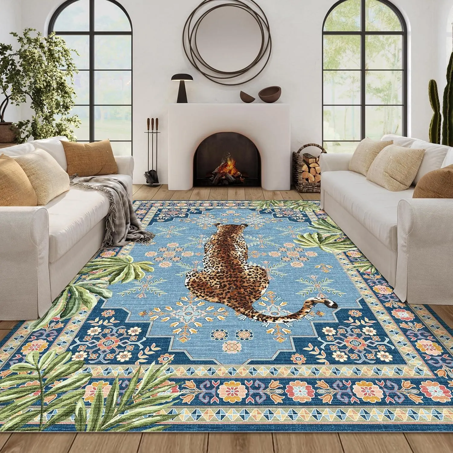 Leopard Print Non-slip Floor Mat, Creative Animal Design Soft Floor Carpet, Washable Decorative Area Rug for Home Living Room Bedroom