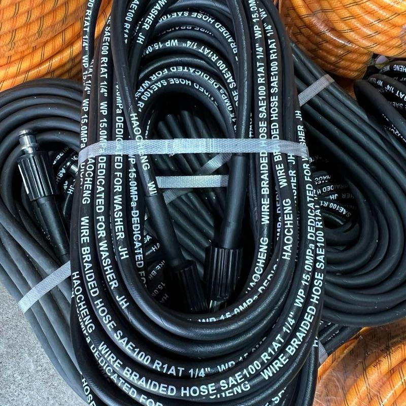 Dây rửa xe đen lõi thép dài 10m ,15m, 20m hai đầu to ren 22mm sử dụng cho máy bơm cao áp,Máy xịt rửa ÁP LỰC CAO