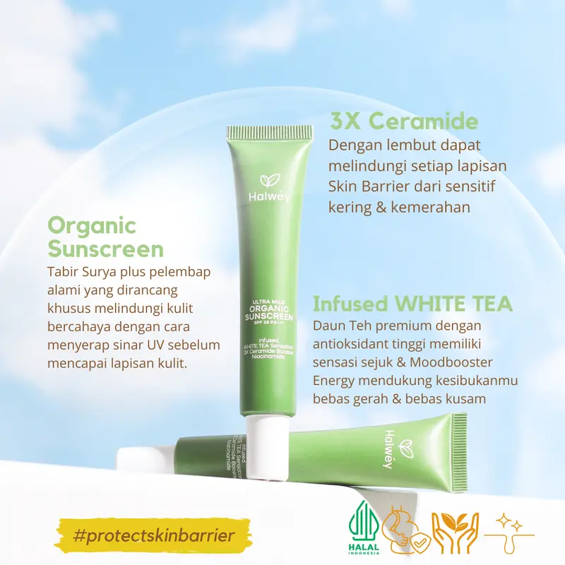 Halwey New Organic Sunscreen Ultra Mild White Tea SPF28 PA+++ 15gr 2