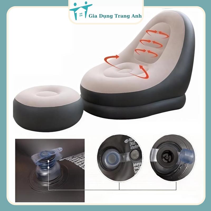 Ghế Hơi Tựa Lưng Bọc Nhung BETEX - Mềm Mịn Êm Ái, Có Đệm Hơi Lót Chân Cao Cấp Kèm Bơm Điện ghế  hơi nằm ngủ được