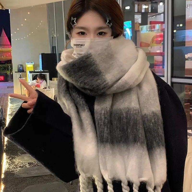 Khăn Quàng quàng cổ mùa đông, dành cho phụ nữ, cao cấp, đa năng, với Tua Rua, ấm áp, Hàng mới về 2024, Talma 1