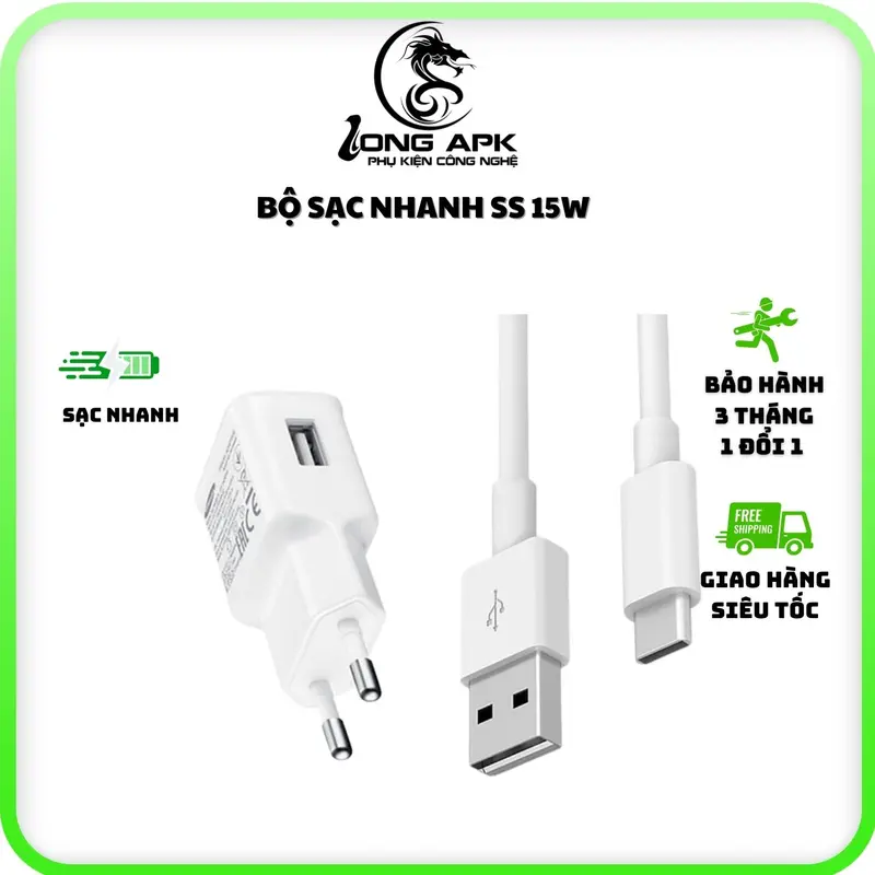 Bộ cốc cáp 15w sạc nhanh QC 3.0 cổng USB - C Sạc Điện Thoại Phụ Kiện Phone 0