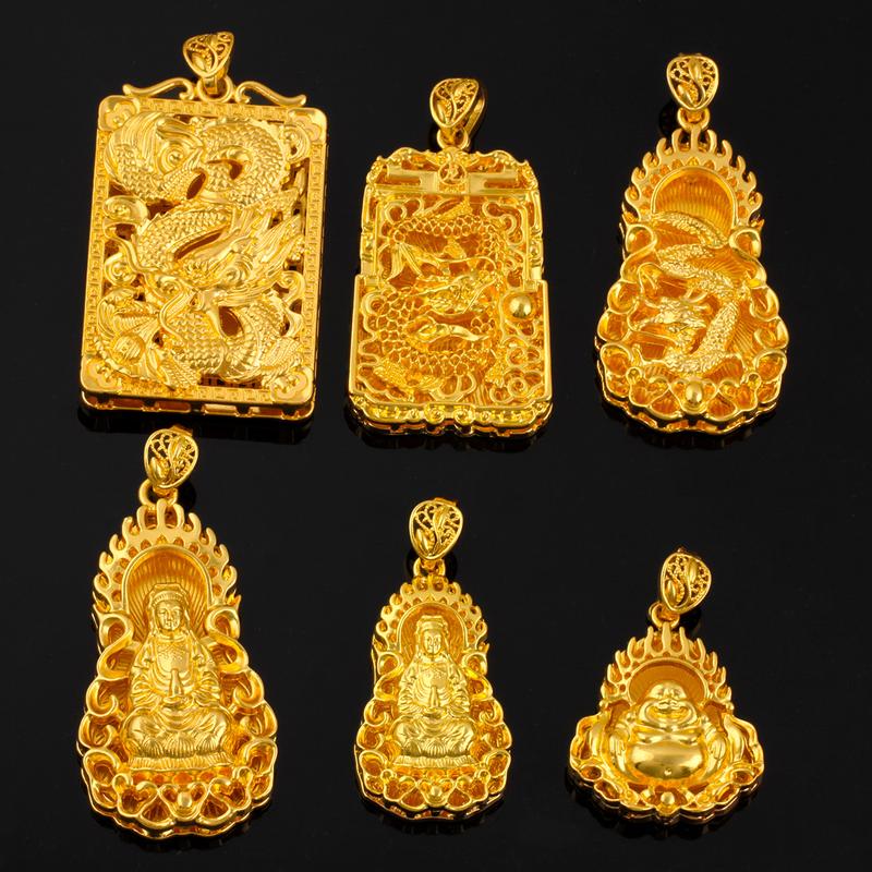 Phụ Kiện Mặt Dây Chuyền Lớn Thương Hiệu Rồng Bạc Mạ Vàng Mặt Dây Chuyền Đại Thế Chí Bồ Tát Avalokitesvara Thiết Kế Rỗng Đồ Trang Sức Vàng Phù Sa