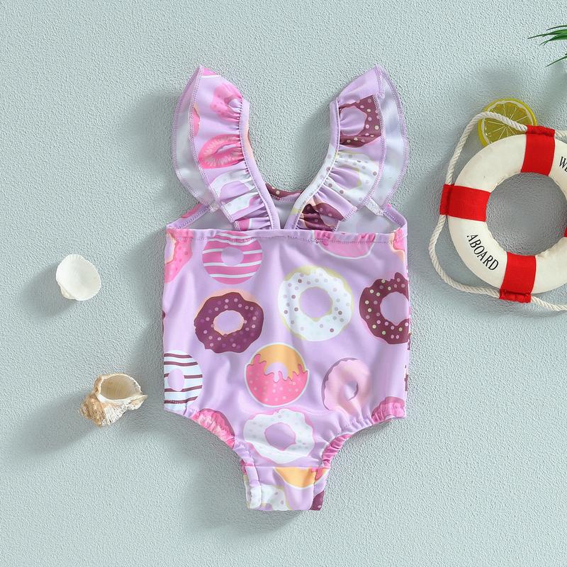 Product Introduction of Baby Girls Summer Casual Romper Swimwear Sleeveless Cartoon Donut Print Bathing Suit 35