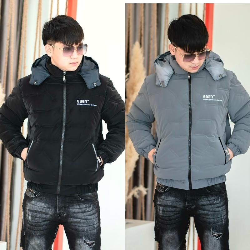 Áo Khoác Phao Nam Chất Vải  Nhung Tăm Bóng Trần Bông Gbenm Mũ Tháo Rời Menswear Jacket