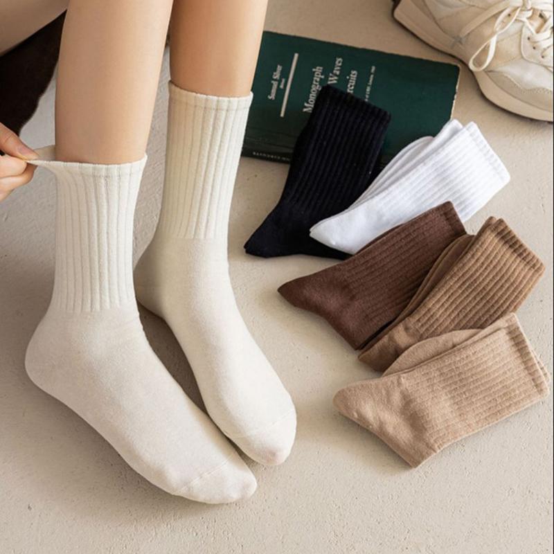 Tất Nữ, Màu Đen Trắng, Tất Ống Giữa, Phong Cách Mùa Thu Đông, Xu Hướng Ins Hàn Quốc Và Nhật Bản, Làm Bằng Bông, Màu Cà Phê, Tất Thiết Kế Cổ Điển Thích Hợp Cho Học Sinh, [TTSS] 5