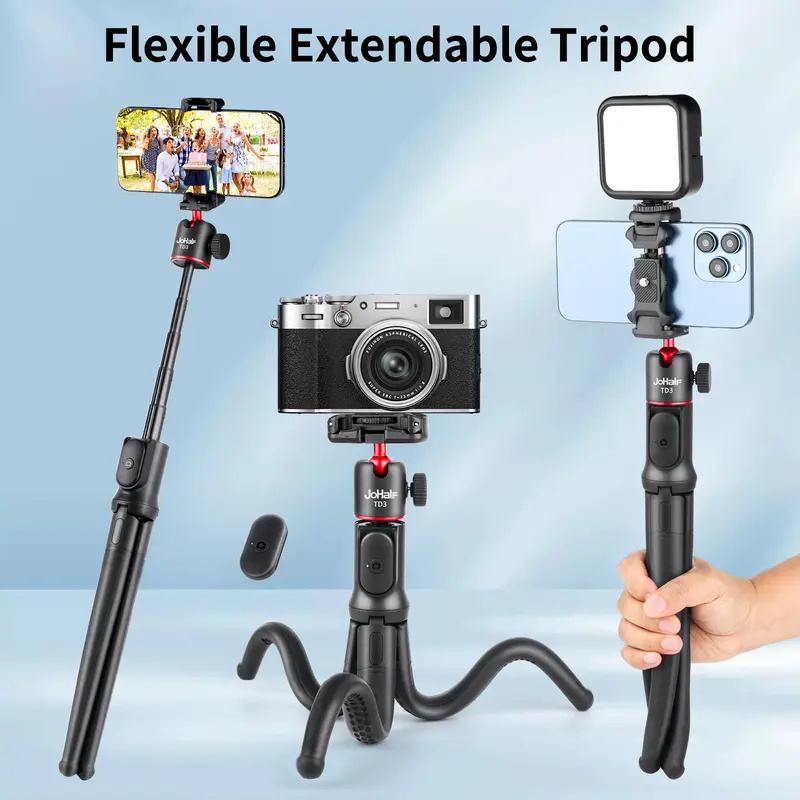 Portable Selfie Stick Tripod, Handheld Camera Octopus Tripod with Remote Control, Mini Flexible Camera Support, Universal Camera Stand for iPhone 7