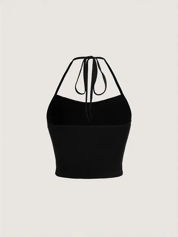 Women's Faux Pearl Decor Ruched Crop Cami Top, Elegant Tie Back Sleeveless Top for Party Club Dating Wear, Ladies Summer Clothes 1