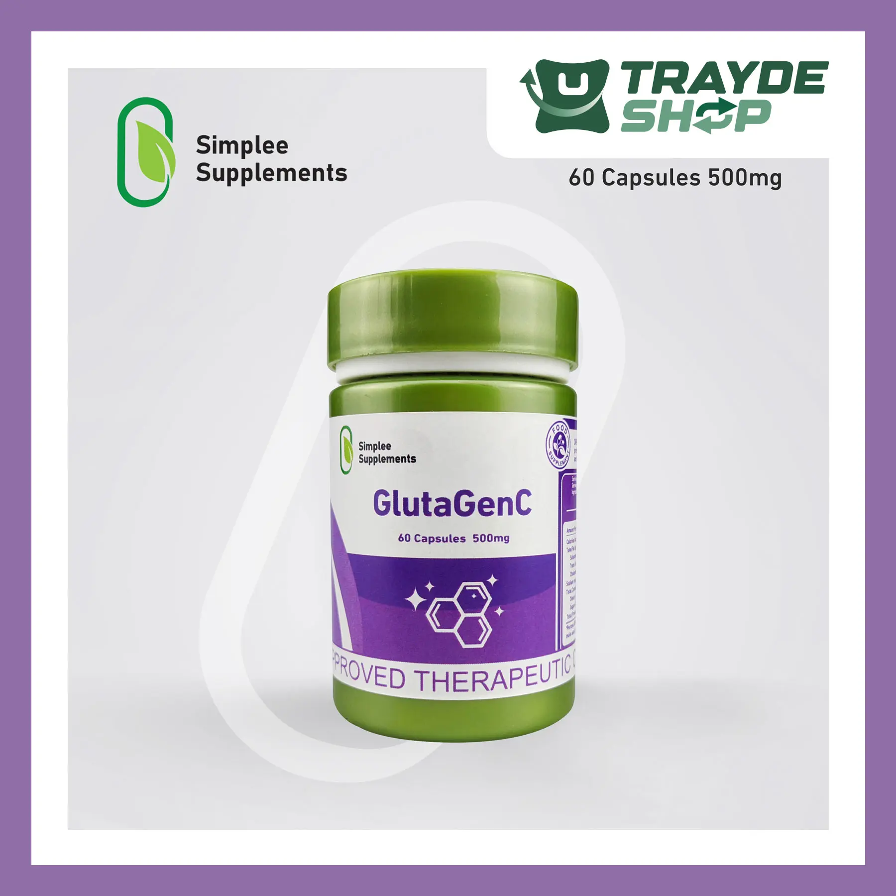 Simplee GlutaGenC Whitening Capsule Supplements  FDA Approved | 500mg | 60  Capsules  Combines Glutathione, Vitamin C,