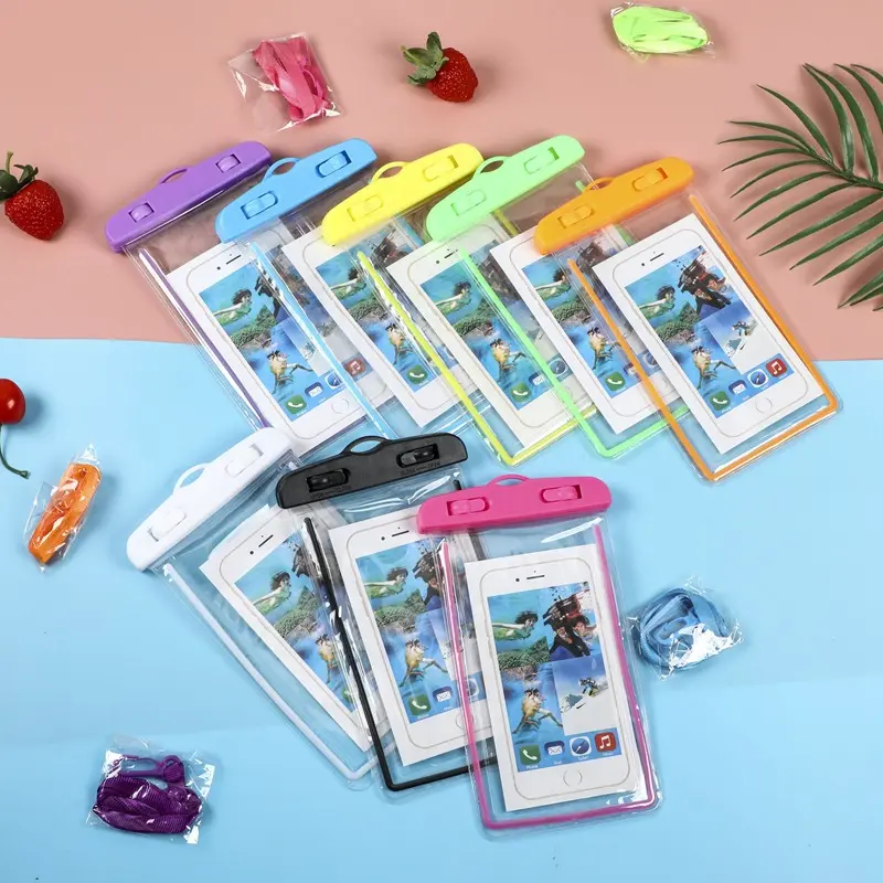 Glow-in-the-Dark Waterproof Neck Hanging Phone Pouch Outdoor Sports Water Park Phone Case Transparent Touchscreen Waterproof Phone Bag