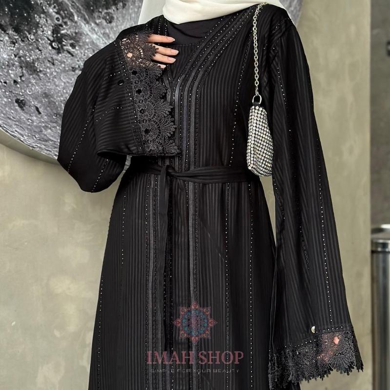 Abaya Hitam Turkey Gamis Syari Muslimah Embos Hitam Kombinasi Renda Dress Arab Saudi Mata Hitam 951 3