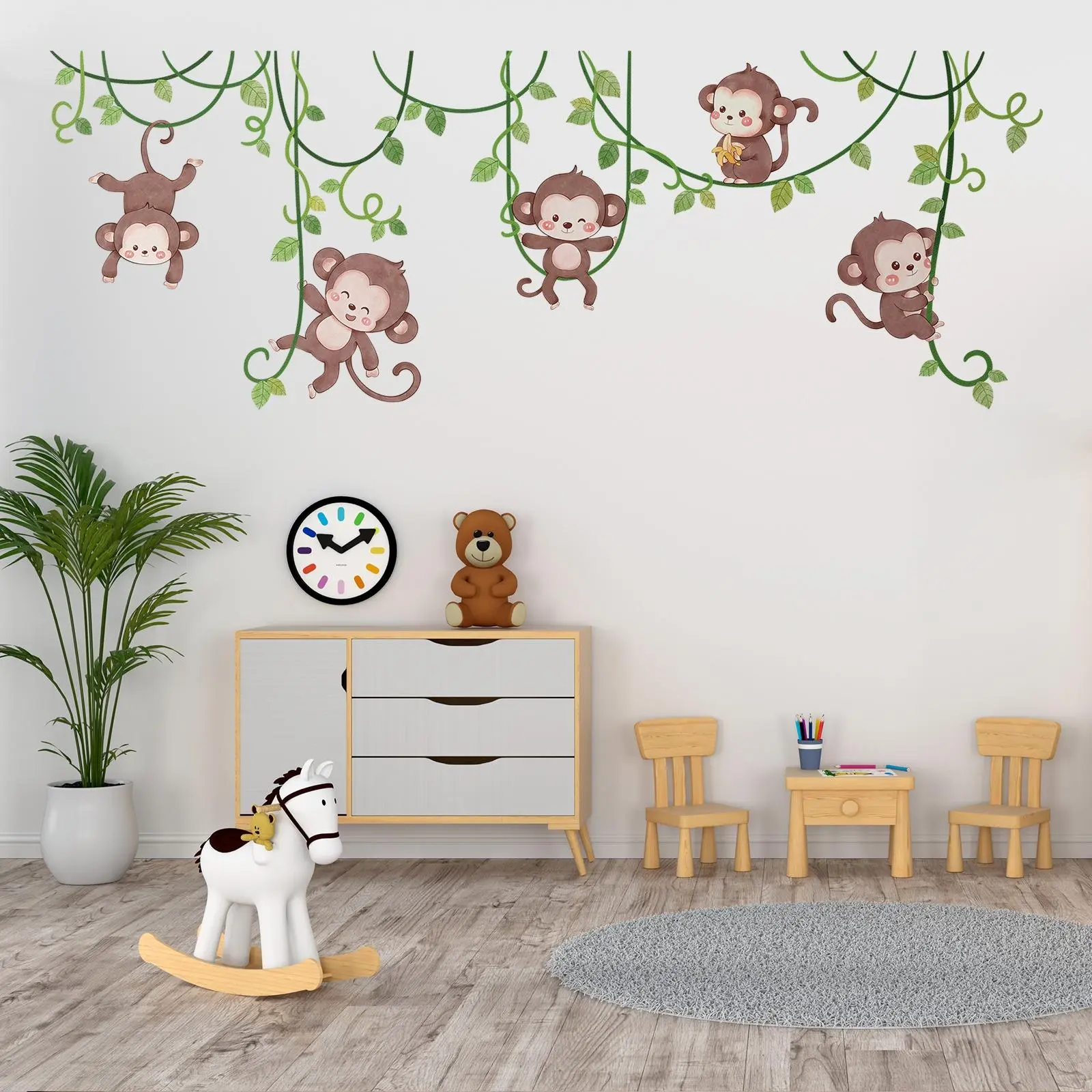Monkey Wall Sticker, Jungle Wall Decor, Safari Wall Decal For Kids Room, Nursery Wall Decor, Home Decoration For Bedroom Playroom