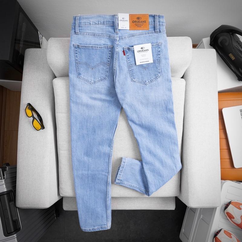 Quần jean nam ORIJEANS xuất khẩu ống đứng vải thun co giãn , quần bò nam ống 17-20cm màu xanh sáng 003 Menswear Pants Denim