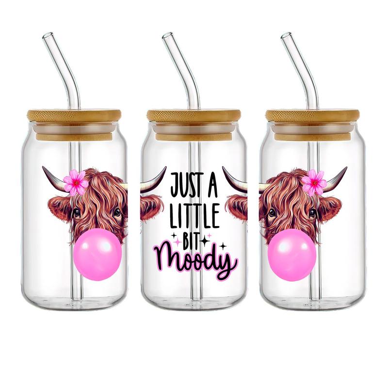 Cow Pattern UV DTF Cup Wraps Transfer Sticker, 4 Counts/set Waterproof Crystal Sticker for Cup Bottle, DIY Scratch Resistant Transfer Decals for Gift 5