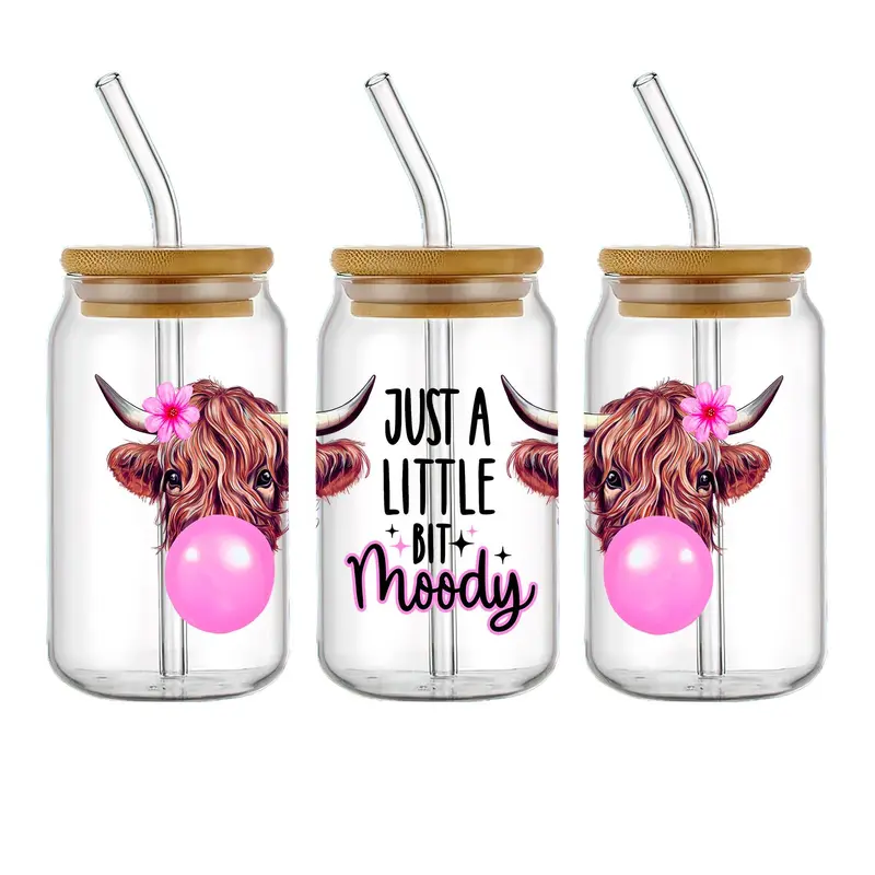 Cow Pattern UV DTF Cup Wraps Transfer Sticker, 4 Counts/set Waterproof Crystal Sticker for Cup Bottle, DIY Scratch Resistant Transfer Decals for Gift 5