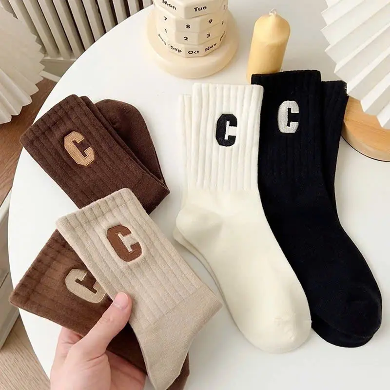 Lố 10 Đôi Tất Nữ Phong Cách Hàn Quốc chữ C, Vớ Cổ Cao Cottton Mềm Voi tat  gaucocao combo  10 len 2