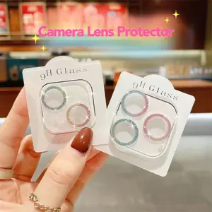 Pelindung Lensa Kamera Bahan Kaca Aksen Glitter Diamond Untuk IPh 15 14 13 12 11 Pro Max