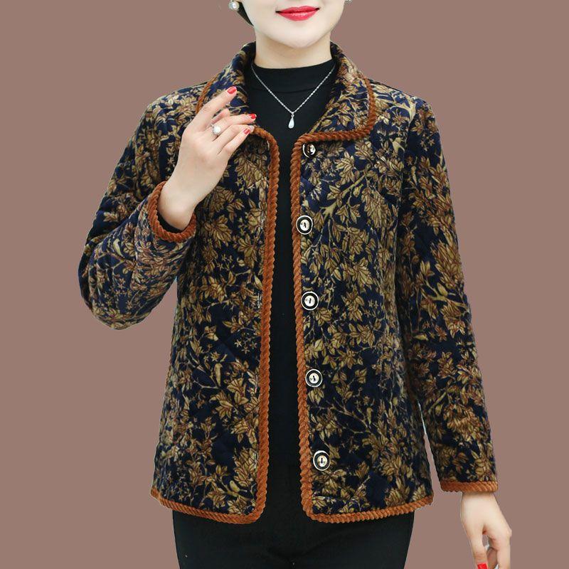 Áo khoác ngắn cho mẹ mùa thu và mùa đông cho người trung niên và cao tuổi, áo khoác lót lông cừu, áo khoác đệm bông nhỏ ấm áp mới, áo Xanh Biển cho phụ nữ cao tuổi