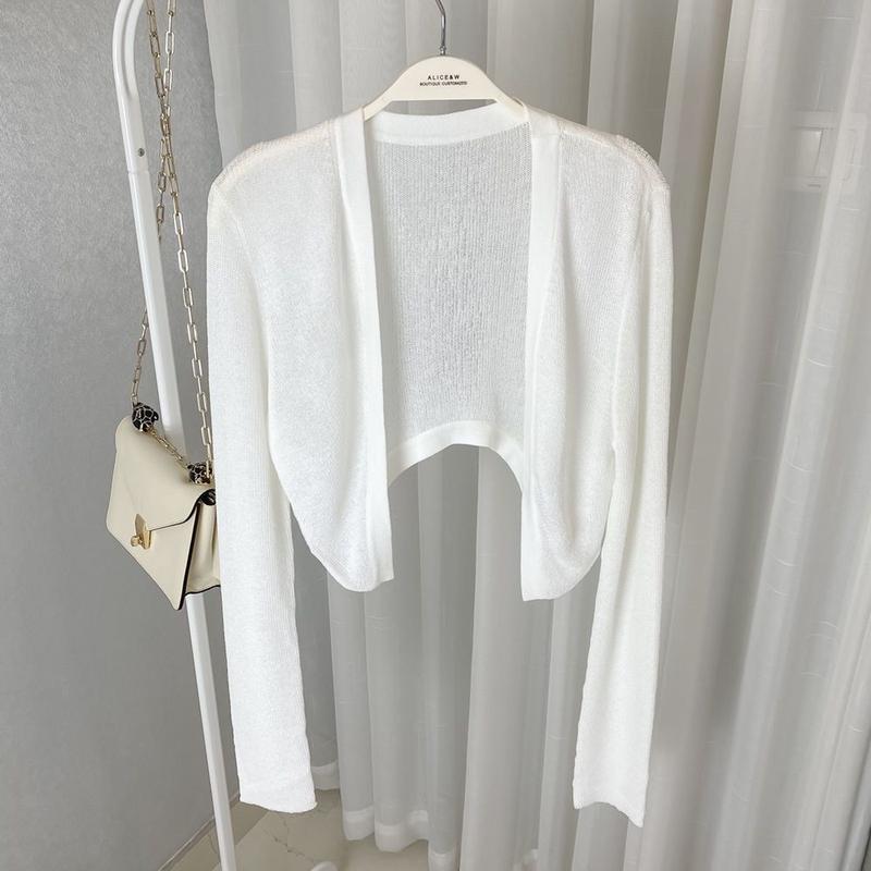 Product Introduction of [rashguardwomen]White Ice Silk Cardigan Knitted Jacket Thin Small Cape Women's Shawl Summer Wear with Slip Dress Sun Protection Cover-Up[Sunscreen shoulder] 9