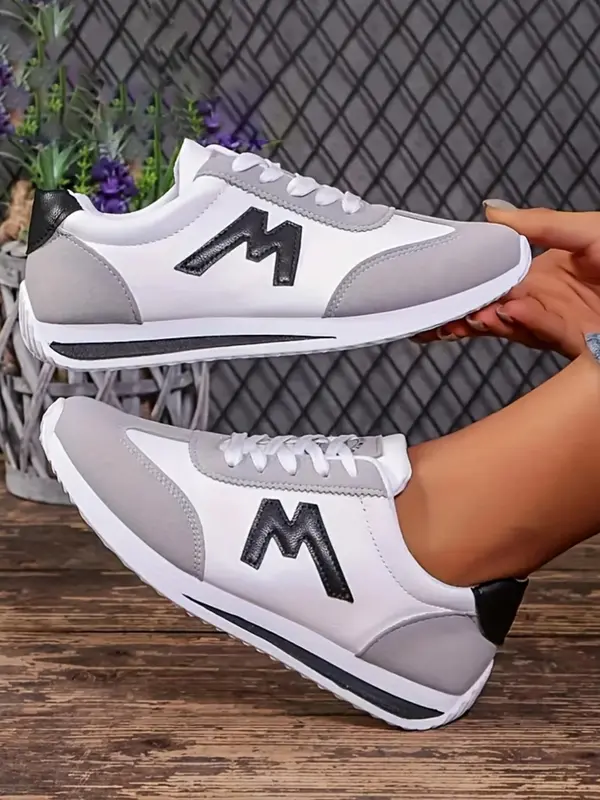 Women's Fashionable Patchwork Design Lace Up Low Top Sneakers, Casual Comfortable Breathable Sports Running Shoes, All-match Round Toe Shoes for Daily Wear 5