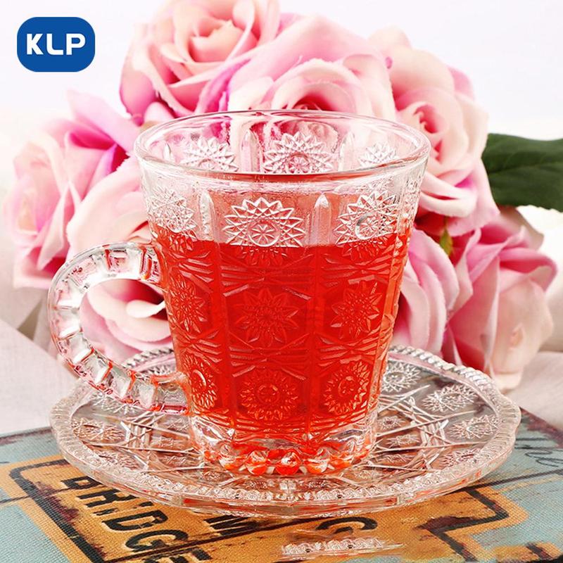 Vintage Glass Saucer & Coffee Cup Set, 2pcs Afternoon Tea Cup & Sauser Set, Glass Tumblers, Household Coffee Mug Set, Glass Drinkware for Home Use 6
