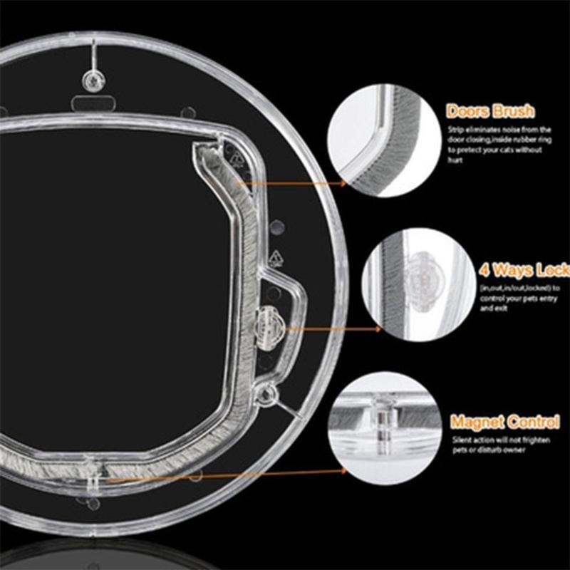 Product Introduction of Small Pet Supplies Round Dog Cat Flap Door 4 Ways Lock Pets Dog Door Window Mute Opening Cat Interior Door Window Gate 15