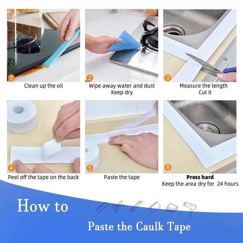 Bath & Kitchen Caulk Tape Sealant Strip, 3 Counts PVC Self Adhesive Tub & Wall Sealing Tape Caulk Sealer, Shower Tile Sealer Tools With 2pcs Shovel, Adhesive Sealant 6