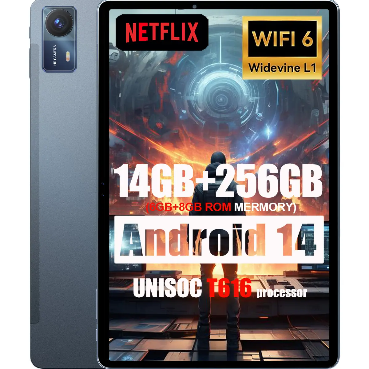 SUXI Tablet A9 XPro 11 inch, Android 14, Unisoc T616 Processor, 14GB(6G+8G)+256GB, 3D speaker, Front 5MP rear 8MP Camera, Student Learning, home entertainment office Gaming Tablet