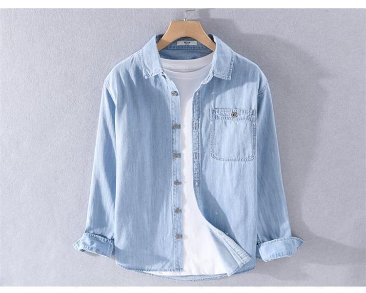 Product Introduction of Áo Sơ Mi Denim Nguyên Chất, Phong Cách Thanh Niên, Dành Cho Nam Giới, Mặc Mùa Xuân Và Mùa Thu, Dài Tay, Áo Khoác Thường Ngày Hợp Xu hướng, Năm 2025 2