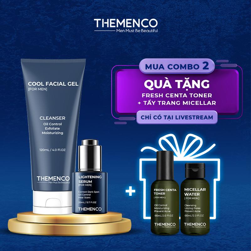 [ TẶNG Toner 60ml + Tẩy Trang 60ml ] Combo Hỗ Trợ Thâm, Dầu Nhờn, Phù Hợp Cho Da Nam Giới The Menco (  Lightening Serum + Cool Facial Gel )