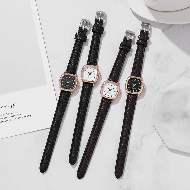 Product Introduction of Minimalist Women's Quartz Watch Vintage Fashion Solid Color Artificial Leather Thin Belt Watch 1