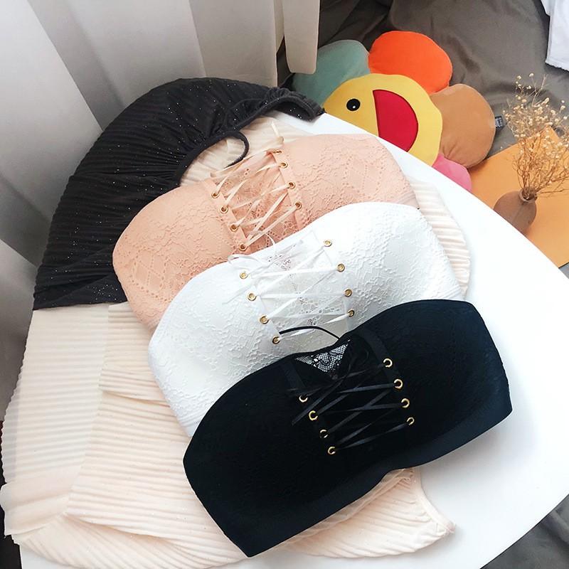 Combo 3 Áo Ngực nữ Quây Ngang Dây Rút Bellar Bra- Áo Lót Cotton Ren Không Gọng Su Đệm Bàn Tay Nâng Ngực  Women A586