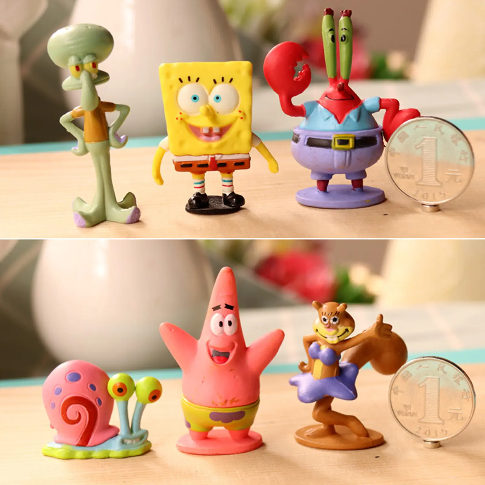 6Pcs/Set Cute Anime Figure SpongeBob Model Dolls Ornaments Home Decoration Gift