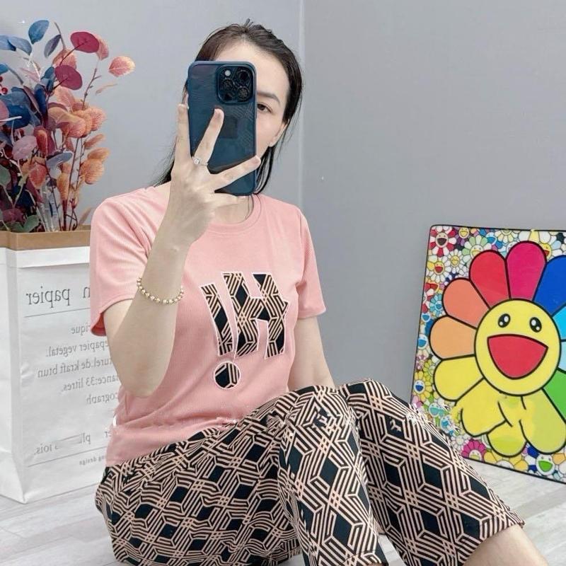 [ Tay Ngắn Quần Baggy ] Đồ bộ nữ THÊU Hi áo tăm lạnh quần mango ( Women Top ) mặc nhà mềm mịn mát A844 4