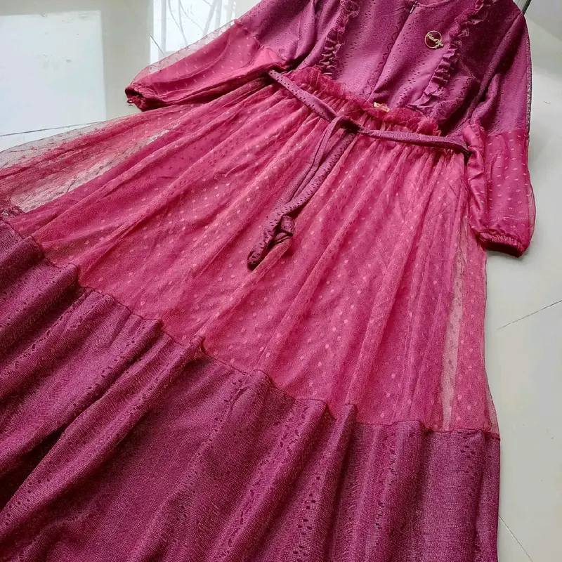 GAMIS BROKAT MALIKA/GAMIS ZULFA/GAMIS MURAH/GAMIS PESTA/GAMIS LEBARAN/ GAMIS Putih Karet Motif Karet Motif Twill Weave Blue daisha dress Muslim Dewasa Mewah Wanita Ruffle Gaun 3