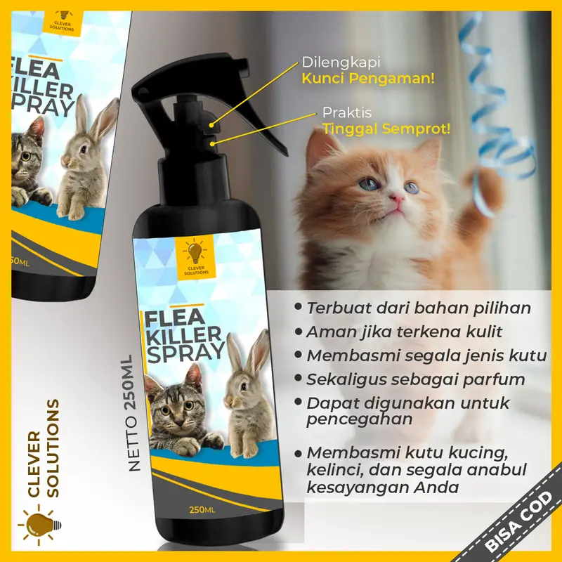 Clever Solutions ( Bisa COD ) Flea Killer Remover 250ml Obat Anti Kutu Kucing 1