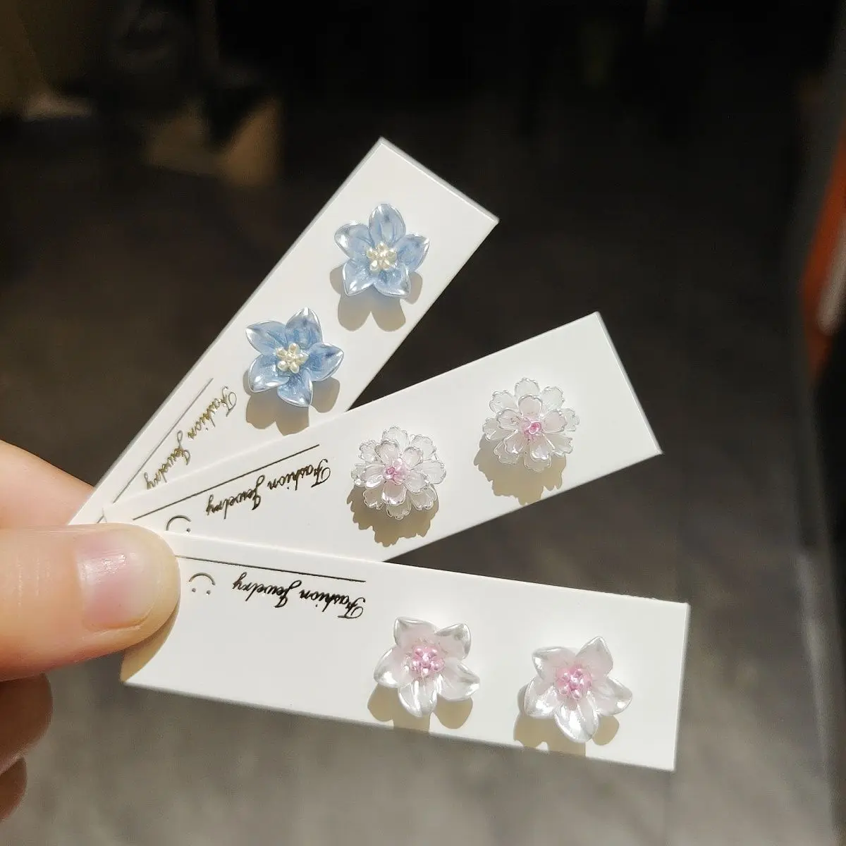2025 Ear Studs Anti-Allergic New Blue Color Graceful and Petite Sweet Delicate Earrings Plastic Fresh Flower Camellia Earrings