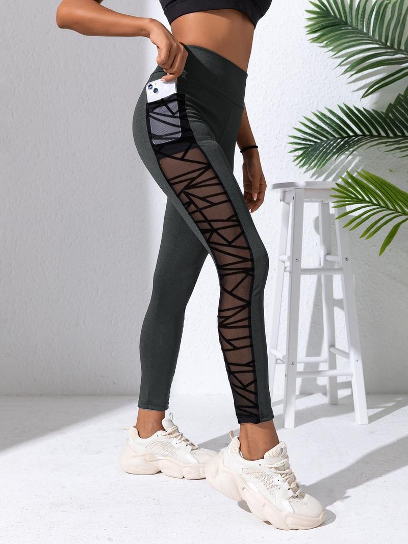 Product Introduction of Women's Summer Basic Contrast Mesh Sheer Pocket High Waisted Sports Tummy Control Forbidden Leggings, Solid Color Breathable Mesh Stitching Gyatt Jeggings, Summer Outfits 2024, Gyat Pants 1