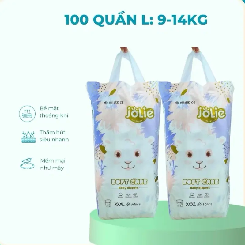 (Miễn ship) Combo 100 miếng bỉm quần/tã dán JOLIE loại 1, đủ size M/L/XL/2XL/3XL/4XL cho bé cotton mát lạnh tã dán và tã quần 6