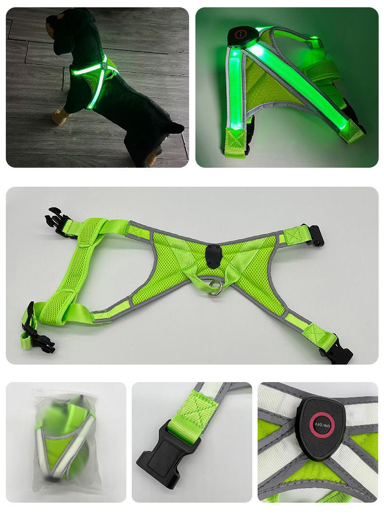 Product Introduction of Pet cat and dog cross double light strip undershirt USB rechargeable light up cat and dog chest and back strap warning clothes cat  clothes harness pet  harness 18