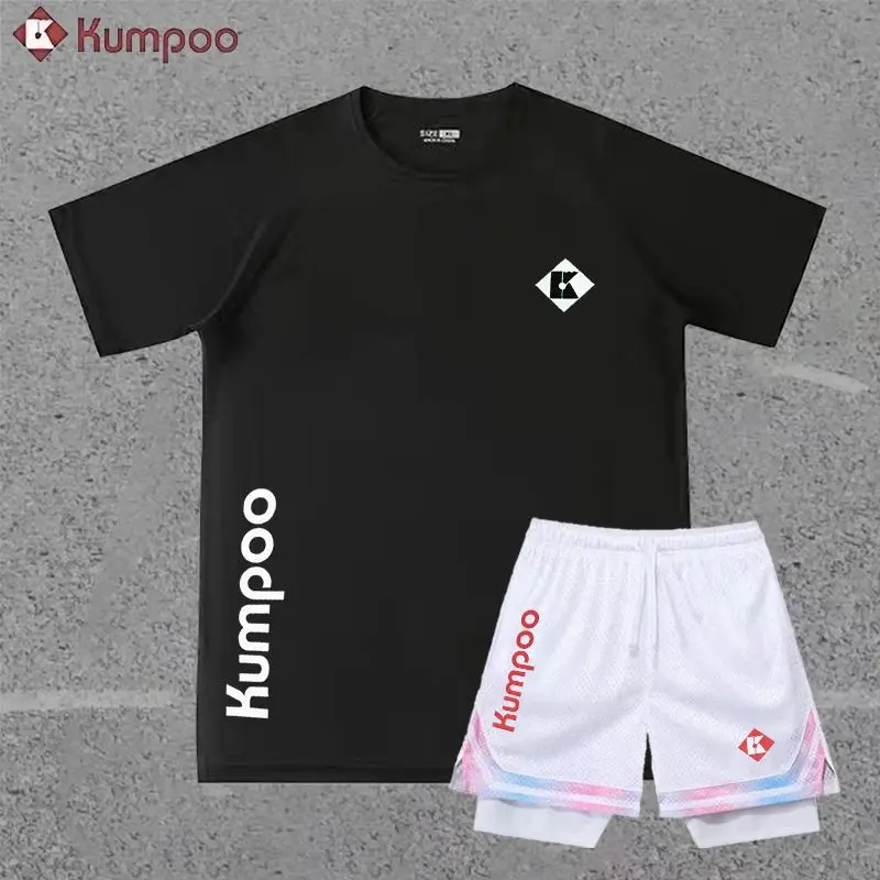 Trang phục quần áo cầu lông nam và nữ Kumpoo mới Áo thun thoáng khí nhanh khô Đào tạo thi đấu thể thao Quần đùi nam ngắn tay