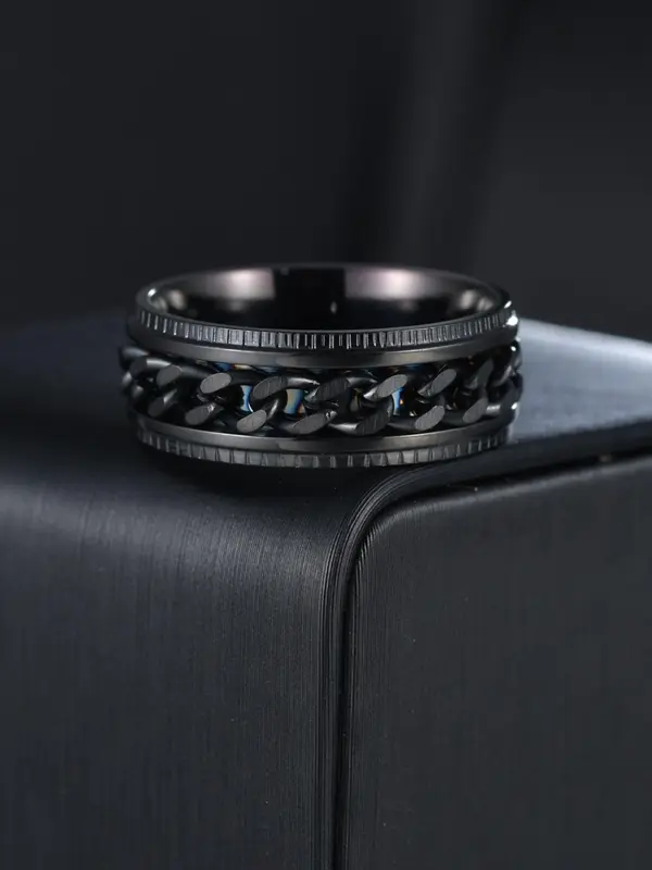 1 Piece Unisex Punk Style Chain & Texture Metal Design Ring, Trendy Casual Ring, Fashion Accessories for Daily & Party Decoration 6