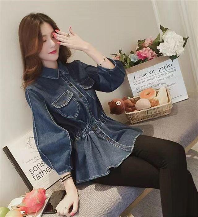 Product Introduction of [Denim jumper dress] shirt retro 2024 design denim new Hong Kong style elegant French top tight waist niche western style shirt jean sweater 25