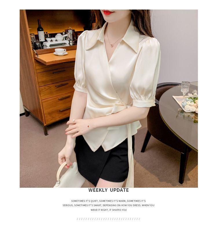 Product Introduction of Áo Sơ Mi Voan Sang Trọng Cao Cấp, Dành Cho Nữ, Trang Phục Mùa Hè, Eo Bó Sát, Phong Cách Phương Tây, Áo Sơ Mi Cổ Chữ V, Thường Ngày Và Bó Sát, Thanh Lịch, Áo ngắn Tay Năm 2025 17