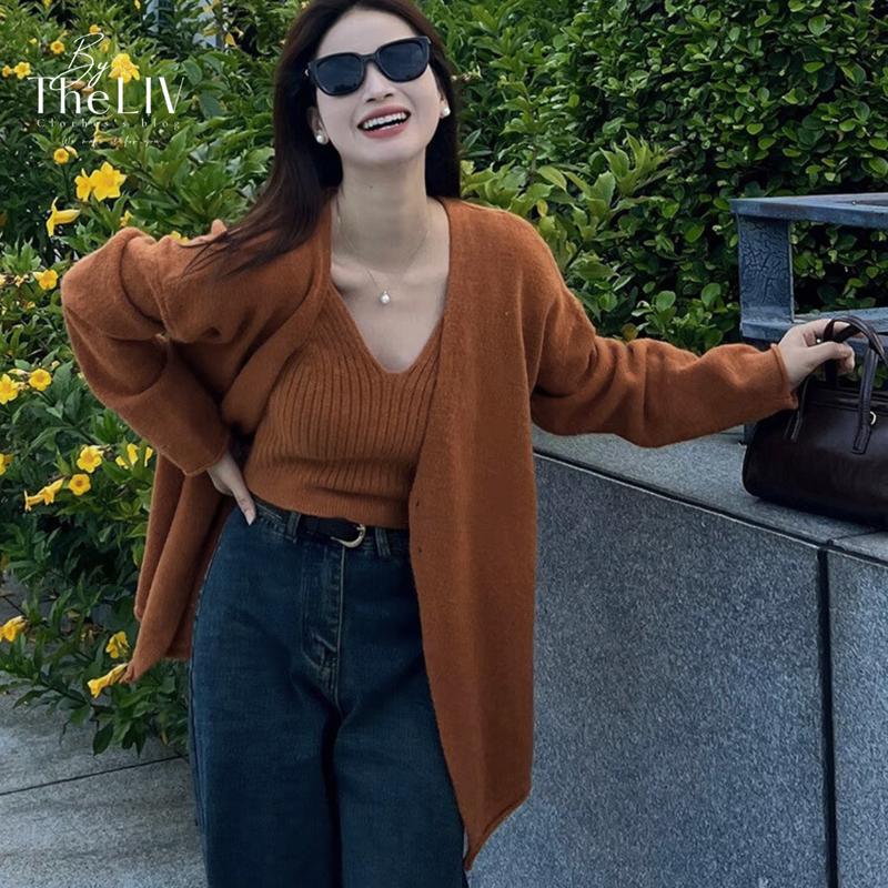 Set 2 áo len lông thỏ gồm 1 áo dây + 1 áo khoác ngoài - Hàng QC